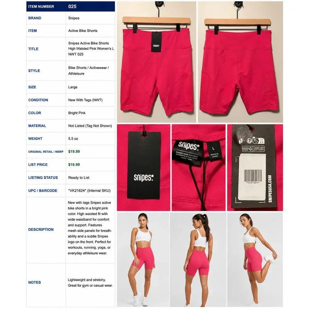 Snipes High Waist Biker Shorts Bright Pink Women’s L NWT 025
